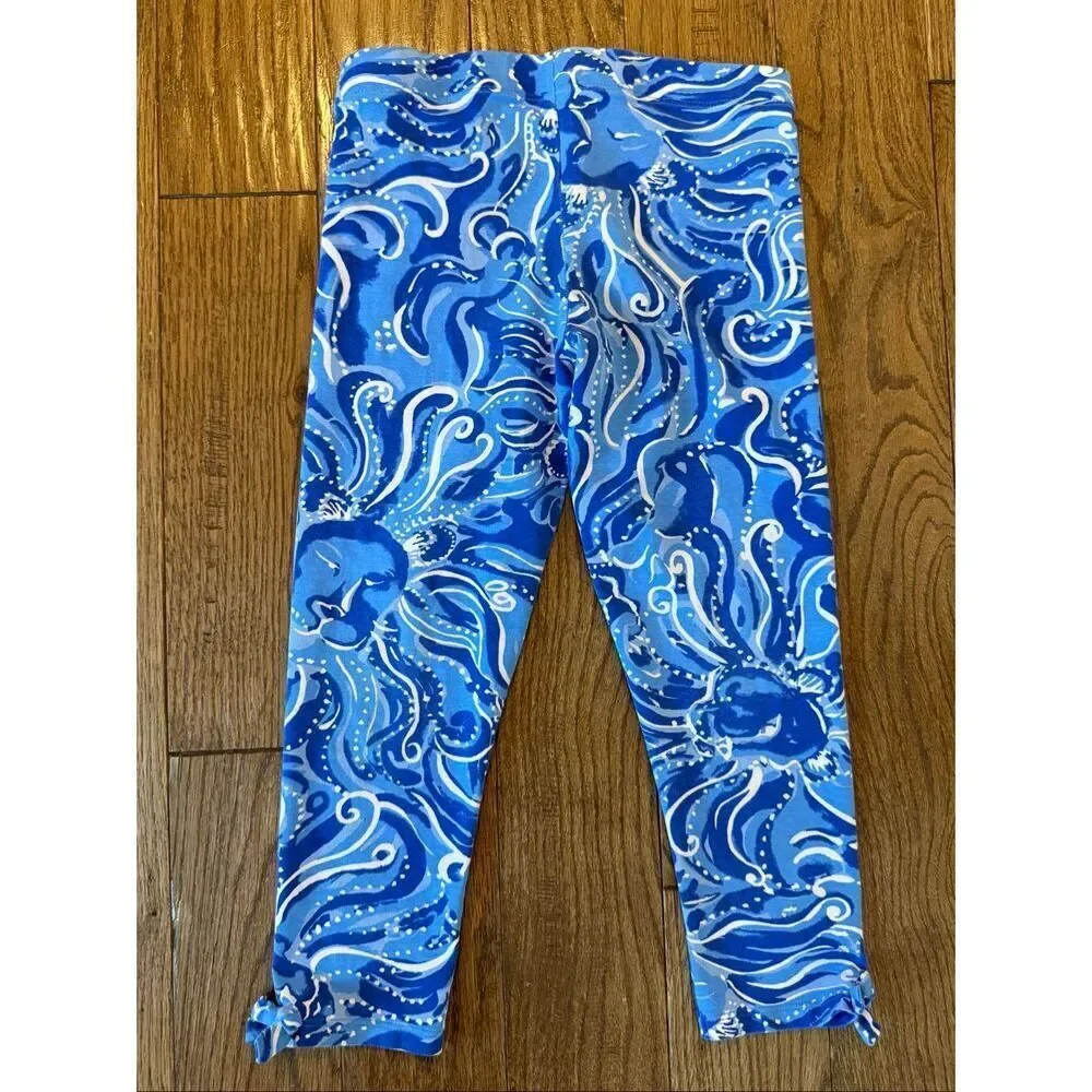 Lilly Pulitzer girls leggings south ocean print blue size large 8/10
